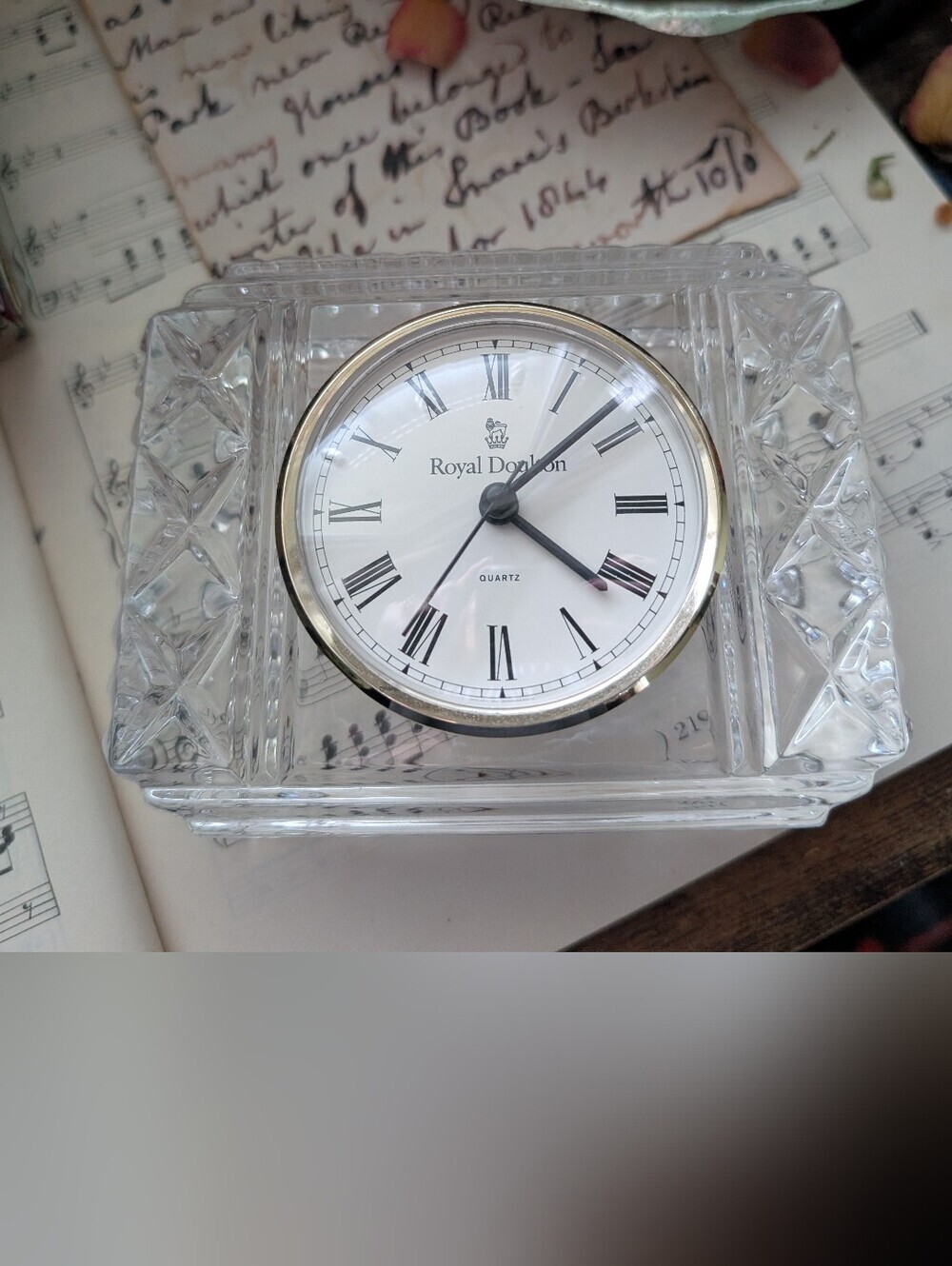 Royal Doulton Clear Crystal Mantel Clock - White Dial
